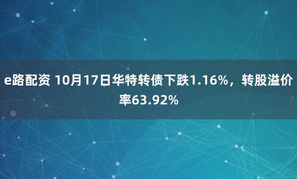 e路配资 10月17日华特转债下跌1.16%，转股溢价率63.92%